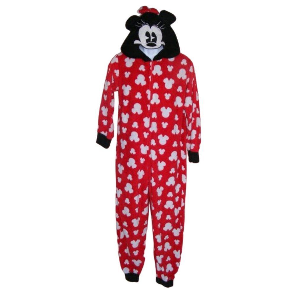 DISNEY Minnie Mouse Pajamas, M, One Piece, Union Suit, Red/White Ear logo, Zips